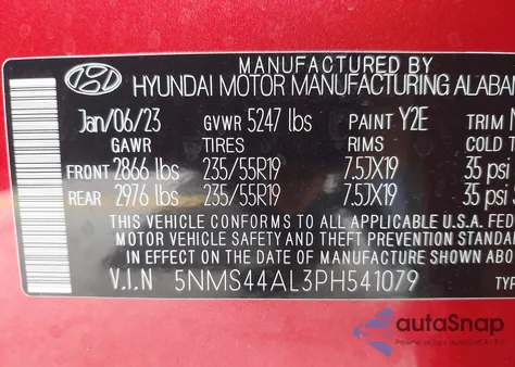 2023 Hyundai Santa Fe Limited z USA, uszkodzony, nr VIN 5NMS44AL3PH541079